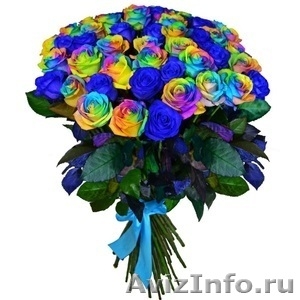 Фантазийный букет из радужных и синих роз. - Изображение #1, Объявление #1359969